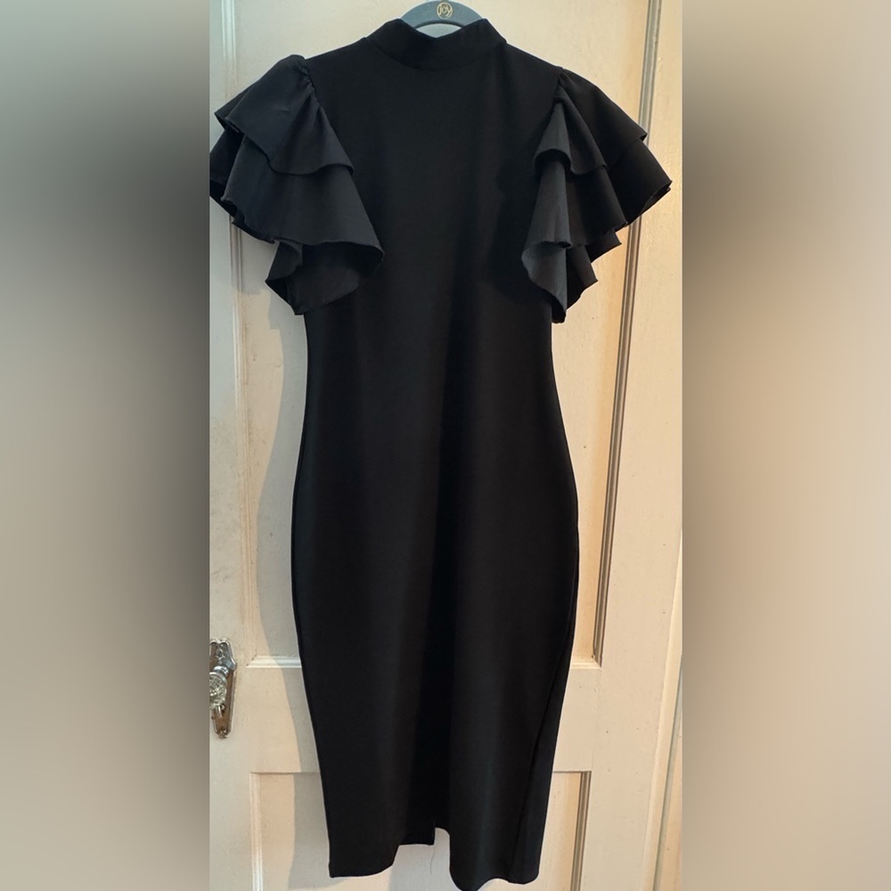 SHEIN Elegant Black Ruffle Sleeve Mini Dress